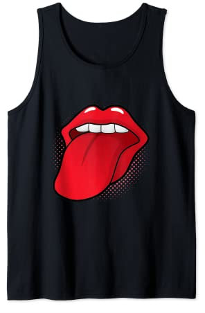 Zunge Raus Rote Lippen Kussmund Lippenstift Küssen Lecken Tank Top