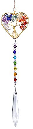 JSDDE Attrape-soleil 7 chakras - Arbre de vie - Décoration à suspendre pour fenêtre, maison, jardin (forme de cœur)