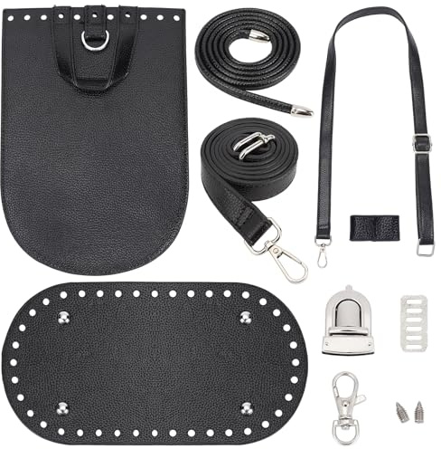 PandaHall Schwarzer PU-Leder-Rucksack, Der Kits Herstellt DIY Stricken Häkeltaschen Taschenbodenformer Pad-Einsatz Kissenbasis Mit Löchern Taschenriemen Verschlüsse Zum Stricken Gewebter Taschen