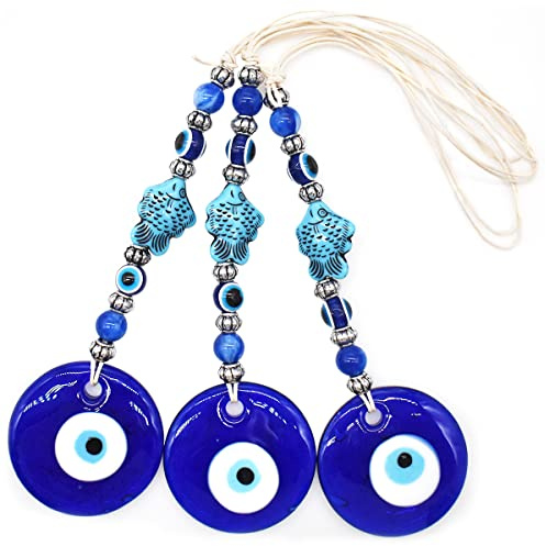 TAIZER de 3 Colgantes de Ojos Azules para Colgar en la Pared, Amuleto de Ojo diabólico para Dormitorio, Adorno Amuleto, Regalo de cumpleaños, decoración del hogar, Colgante de Pared de la Suerte