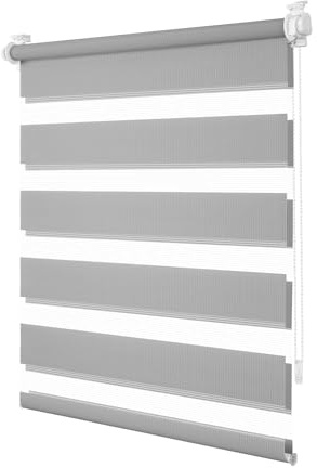 Doppelrollo Klemmfix ohne Bohren Grau 45x230cm Rollos für Fenster ohne Bohren mit Kindersicherung Fenster Rollos für innen Lichtdurchlässig & Verdunkelnd, Stoffbreite 40cm
