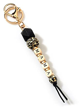 Lantintop Schlüsselanhänger mit Leopardenmuster aus Silikonperlen, modischer Taschenanhänger, Geschenk für Mutter, Schwester, Tante, Mama-schwarz, Mitte