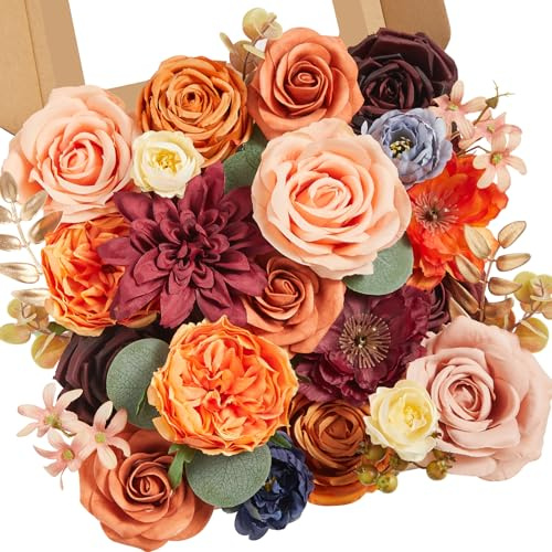 Serwalin - Fleurs d'automne artificielles Orange Bourgogne en soie, fleurs de mariage pour gâteau, décoration de maison, fête, bouquet de mariée, arrangements floraux, fleurs artificielles