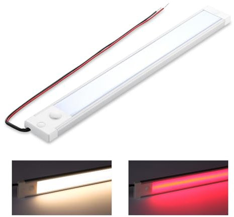 acegoo 12V LED Unterbauleuchte Wohnmobil Lampe Dimmbar Mit Integriertem Dimmschalter&Rotes Nachtlicht, unter Schrank Leuchten für Boot Yacht Wohnwagen Camper LKW, 305mm(3000K)