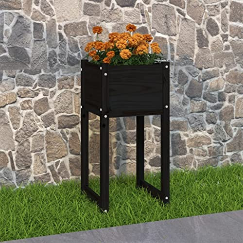 WIFESE JardinièRe Noir 40x40x81 Cm Bois Massif De Pin Jardinieres Exterieur JardinièRe sur Pieds Potager Bac A Fleurs Rectangulaire Potager Surleve Jardiniere Bois
