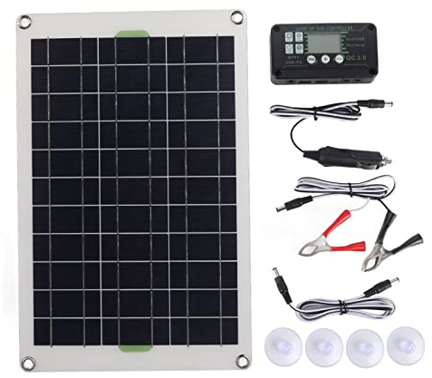 Kit Panel Solar, 50W 30A 12V 24V Portátil de Silicio Monocristalino Panel de Energía Solar con Controlador, Suckers, Alta Tasa de Conversión de Panel Solar para RV Marina