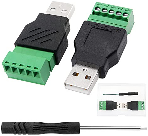 VooGenzek 2 Stück USB 2.0 Typ A Stecker auf 5 Pin Buchse Schraube, USB Plug Terminal, Männlich