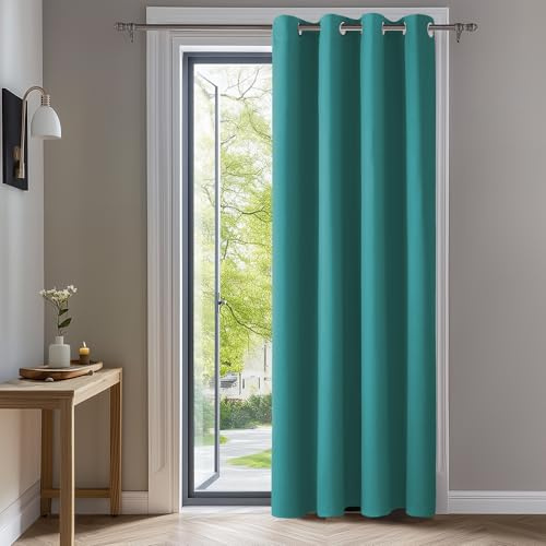 Deconovo Blickdichte Dicke Gardinen mit Ösen für Schlafzimmer Türkis | 1 Stück, H245 x B140 cm, Thermogardinen Kälteschutz, Hitzeschutz, Verdunkelnd, Sichtschutz, Ösenschal, Blackout Curtain
