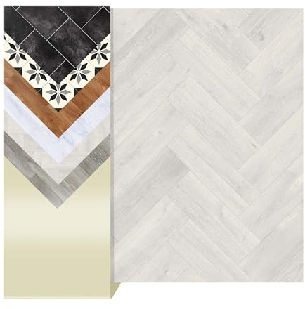 Primaflor PVC Boden Turin | Fischgrät Weiß 009S | 200x150 cm | 2,00 m Breite, 2,3 mm CV-Boden mit Schaumrücken, R10, Nutzungsklasse 21, Trittschallreduzierung und Fußbodenheizung