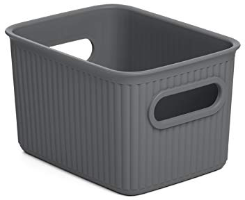 TATAY Cestino Portaoggetti Baobab Senza BPA Design Compatto Versatile | Cestino Portaoggetti Casa | Set da 4 Pezzi | Misure 12.5x16.4x10 cm | Plastica Riciclata | Manici Integrati, Grigio