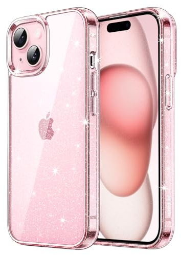JETech Glitter Skal för iPhone 15 6,1 Tum, Bling Gnistra Stötskyddad Telefon Bumper Case, Söt Glittrande Fodral för Kvinnor och Flickor (Rosa)
