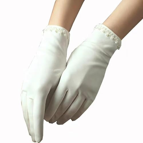 TozLu Damen-Spitzenhandschuhe, Abendhandschuhe, Handschuhe for den täglichen Gebrauch, handgelenklange Brauthandschuhe for Damen mit Perlen for Hochzeitskleid-Finger