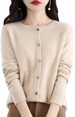 Women's Cashmere Cardigan Sweater,100% Cashmere Button Front Long Sleeve Cardigan-Hand Wash Only