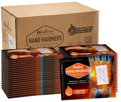 Lot de 80 Chauffe-Mains jetables à Usage Unique pour Mains, Orteils et Corps jusqu'à 12 Heures de Chaleur (40 Paires)