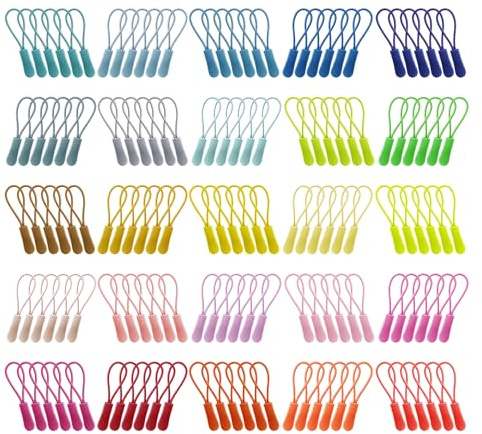 Zzcy 150 Pezzi Colori Cerniera Tira Cordino Cerniera Lampo Zip Estensione Cerniera Lampo Tira Nylon Cordino Cerniera Sostituzione in ​​25 Colori per Zaini,Abbigliamento Sportivo e Altro Ancora
