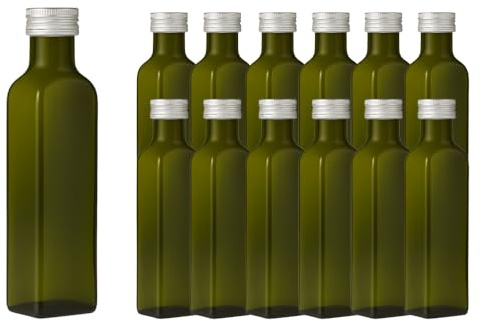 12x Glasflaschen MARASKA GRÜN 500ml mit Schraub-Deckel Silber Saftflasche Likörflaschen Schnapsflaschen Ölflaschen Flaschen Wasserflasche aus Glas zum selbst befüllen
