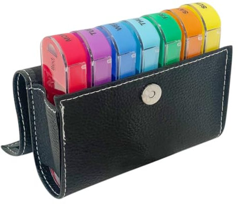 GZSYWZ Tablettenbox 7 Tage Pillen Organisator 4 Mal am Tag Pillenbox 28 Fächer Tragbare mit PU-Lederetui für Medikamente Vitamine Fischöle Nahrungsergänzungsmittel und Gesundheitszusätze