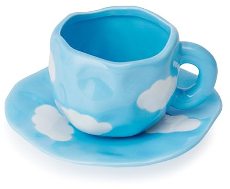 Grexenta Set di tazze da caffè con piattino, dolce regalo per donne, per compleanno, tè, caffè, 250 ml, in ceramica, regalo di compleanno per ragazze, mamma, fidanzata (blu)