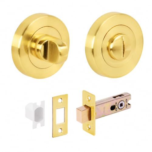 HANDLEZONE® Premium Bathroom Toilet Door Thumb Turn & Release Deadbolt Kit - Brushed Brass - 76mm Bolt (57mm Backset)