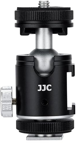 JJC Aluminum Mini Ball Head Adaptor with 1/4 Screw + Cold Shoe, Tripod Head & Adaptor Base 360° Rotatable for Camera Tripods Monopods Light Mic, Max. Load 3.5 kg