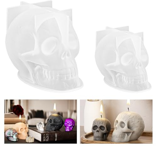 3D Groß Totenkopf Silikonform Kerze, Epoxidharz Formen Slikon Silikonform 3D Kerzenformen Skelett Silikonform Zum Gießen Halloween Schädel Gießformen Silikon Harz Formen für Handwerk Ornamente Fondant