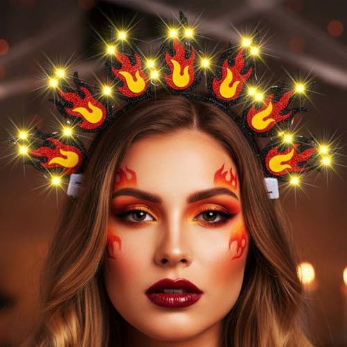Reaky Leuchtende Stirnbänder mit leuchtender Flamme, LED-Glitzer-Haarreifen, Konzert, Musik, Festival, Karneval, Kostüm, Kopfbedeckung, Haarschmuck für Damen