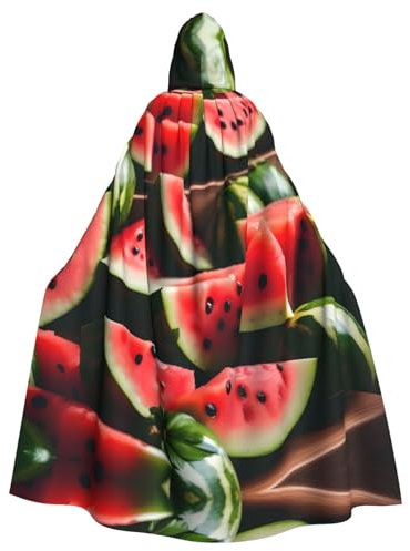 YaWea Unisex Hooded Cloak with Fresh Fruits Watermelon Print Lightweight Wizard Cloak for Halloween Cosplay Costumes
