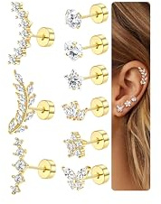 Diamday 9Pcs Helix Piercings Chirurgenstahl Piercing Ohr für Damen Tragus Piercing Ohrringe Set Hypoallergen Flatback Ohrstecker Ohrpiercing Helix Tragus Conch Rook Piercings Ohr Gold Silber