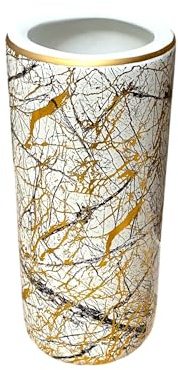 AcaciaHome Durable Ceramic Round Umbrella stand–Perfect Holder for Home, Office, & Entryway - Adds a Sophisticated Touch to Living Spaces for Canes, & Walking Sticks (Ceramic White/Gold)