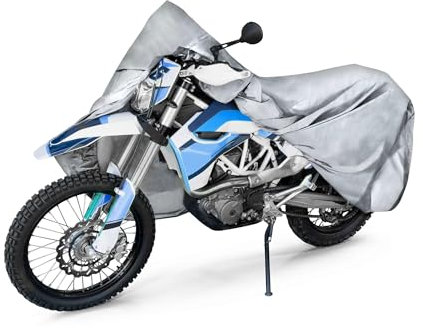 WALSER Telone per moto All Weather XL, telone per moto da esterno 100% impermeabile, telone per moto per tutte le stagioni, telone per moto, telone per accessori per moto, argento 255x110x135 cm