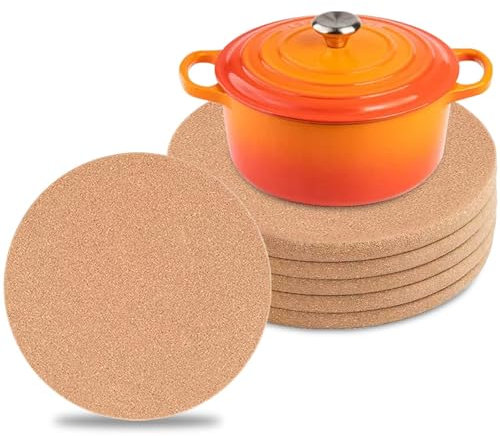 Asfrode 6 Stück Runde Topfuntersetzer Kork, 24cm Dicke Korkuntersetzer Große Kork Untersetzer multifunktionale Korkmatte Küchen Hot Pads Mehrzweck Topf Untersetzer für Töpfe Auflaufform Pfannen