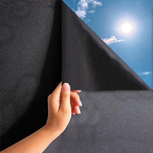 MARAPON Fensterfolie Blickdicht selbsthaftend in schwarz 0,445x20 m Verdunkelungsfolie mit hohem Sichtschutz Sichtschutzfolie Fenster statisch haftend Folie Fenster Sichtschutz Blackout Glasfolie