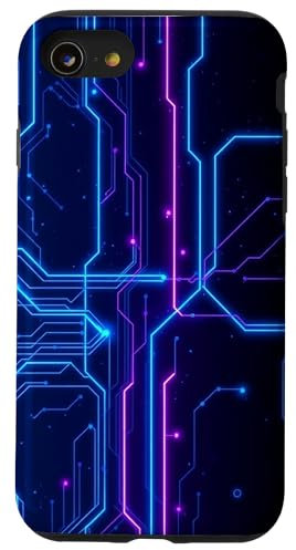Design de lignes de carte mère avec des lumières étonnantes Coque pour iPhone SE (2020) / 7 / 8