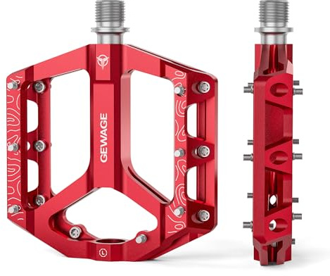 GEWAGE Pédales Plate MTB – Set de pédales de vélo antidérapantes, en Alliage d’Aluminium usiné CNC, axe 9/16, 4 Coloris, idéales pour VTT et Gravel (Rouge)