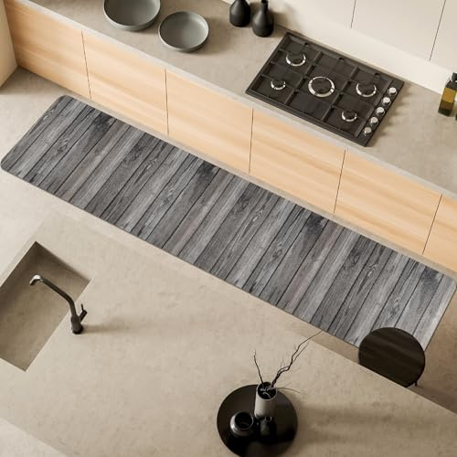 Comart - Tappeto Cucina Malaga - Passatoia 100% PVC - Antimacchia - Antiscivolo - Impermeabile - Tappetino Lavabile in Lavatrice - Corsia Moderna per Cucina e Corridoio - Legno Grigio - 55x270 cm