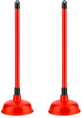HOMESHOPA Large Plunger for Bathroom, 2 Pack Red Unblocker Kitchen Sink Drain, Clog Remover Pump, Strong Suction Rubber Cup Plumber, Long Handle Unclogging Toilet, Bathtub, Shower, Multipurpose Uses