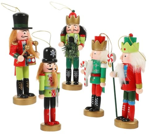 Amosfun 5pcs Xmas Nutcracker Ornament Wooden Hanging Puppet Craft Decor for Christmas Tree Party Supplies Classroom Home Living