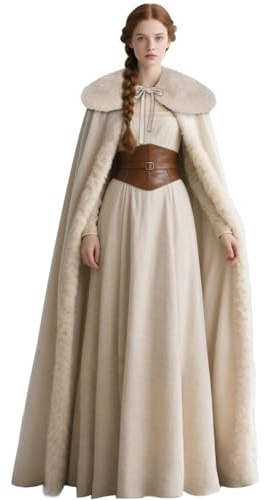 keland Renaissance - Capa de terciopelo con cuello de piel vikinga para mujer, disfraz de Halloween