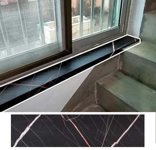 Alfeizar Ventana Protector Impermeable para Alféizar de Ventana de Pasillo, Decoración Exterior para Alféizar de Ventana Antigua, Panel de Remodelación, Negro con Textura de Oro Rosa.(20x6in ( 51x15cm