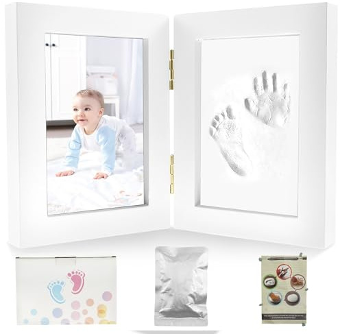 Guniata handavtryck baby fotoram, baby handavtryck och fotavtryck set, personlig gör-det-själv minnesgåva för nyfödda, pojkar och flickor (vit)
