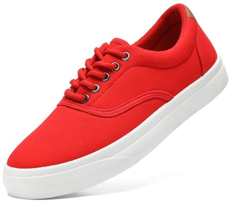 sharllen Uomo Tela Scarpe Basso Top Sneaker Allenatori Casual Lace Up Spessa Suola Traspirante Moda Plimsolls Pompe Scarpe da Tennis per Gli Uomini(Red 256)