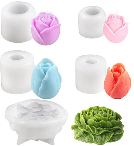 5 Piezas Moldes para Velas, 3D Moldes De Silicona para Velas De Flores