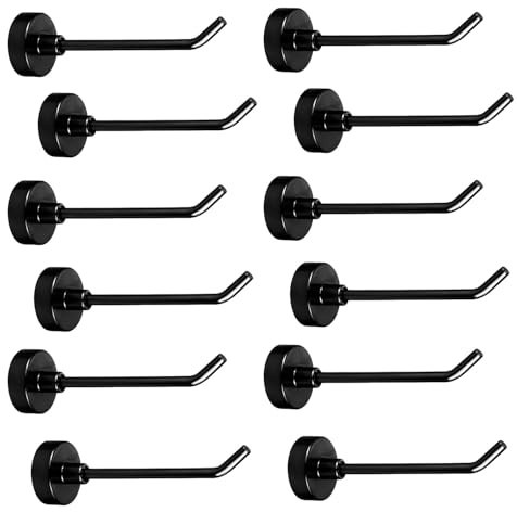 lasuroa 12pcs Crochets Magnétiques, 7cm Puissants Crochets Aimantés Puissants Suspendre des Objets Lourds Jusqu'à 0,5 kg pour Réfrigérateur Garage Cuisine (Noir)