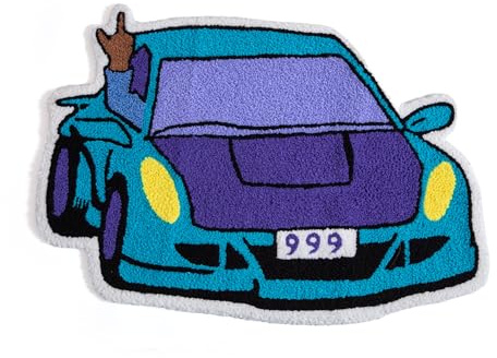 LAKEA Enthusiast Racing Car Shaped Tufting Rug Living Room Bedroom Decor Carpet Embroidered Non-Slip Floor Mat Doormat Home Decor (29.5X19.7inch)（Brown Hand）