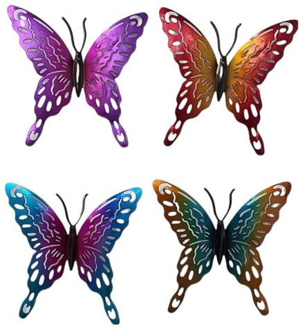 Vbvbip Iron Butterfly Wall Decor 4-Pack, Vibrant Metal Wall Art for Garden & Home, Outdoor Hanging Decorations, Wedding Party Decor, Rust-Resistant Fine Craftsmanship