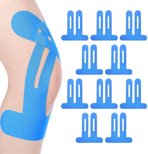 KUKUPOW Cintas Kinesiologicas Rodilla 10 Piezas, Azul Vendaje Neuromuscular 22 x25 cm, Impermeable y Transpirable Cinta Fisioterapeuta Adhesiva, Tiras Fisioterapia para el Dolor de Rodilla, Lesiones
