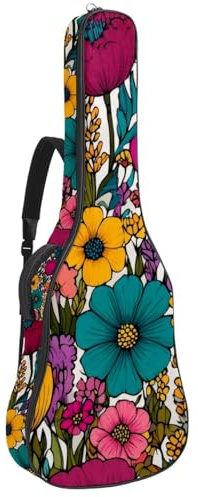 Gepolsterte Gitarrentasche mit Cartoon-Bären und Pilzen, schützende Akustikgitarre, Gigbag für E-Bass, Konzertgitarre, Mehrfarbig 04, 42.9x16.9x4.7 in, Lässiger Tagesrucksack
