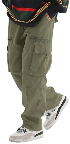 OLIPHEE Pantaloni Cargo Uomo con Elastico in Vita e Tasche Autunno Pantaloni Outdoor Uomo Trekking Casual Pantalone da Lavoro Vintage Pants Sportiva Invernali Streetwear Verde M