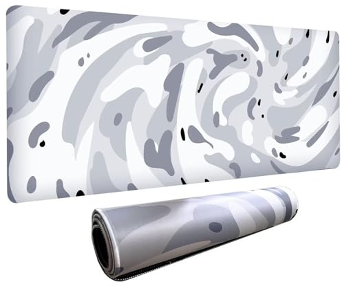 Yoonqun Mouse Mat 23.6x11.8 inch(600x300x2 mm) Gaming Mouse Pad White Gray Abstract Large Desk Mat with Stitched Edges,Non-Slip Base Keyboard XXL Mousepad for Home Office Gaming Work
