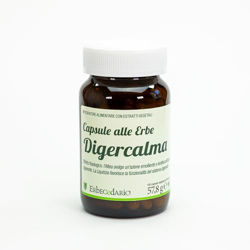 Erbecedario capsule digercalma 100 cps vegetali, Gastroprotettore stomaco naturale con finocchio, liquirizia, altea e cannella Integratore ideale per digestione e gonfiore - Made in italy